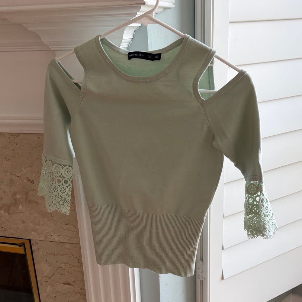Karen Millen Mint Cold-Shoulder Knit Top